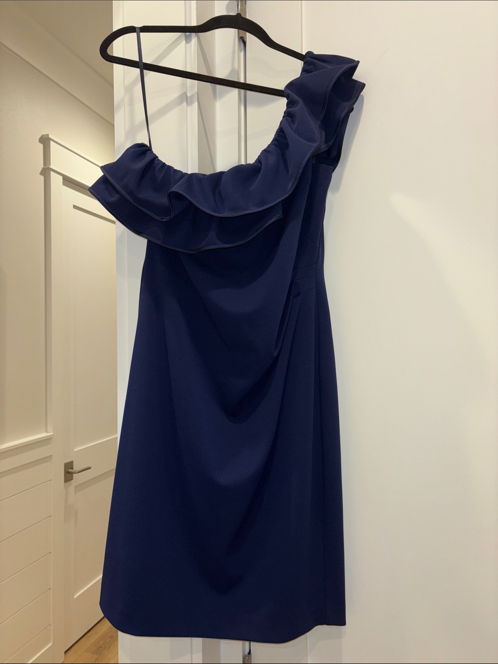 Lauren Ralph Lauren One-Shoulder Ruffle Trim Navy Blue Cocktail Party Dress 14